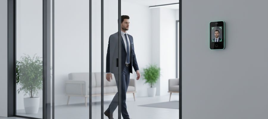 سیستم اکسس کنترل تشخیص چهره در ورودی ساختمان اداری